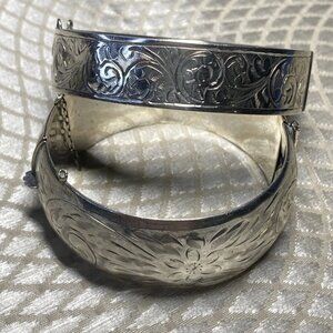 Vintage Sterling Silver Engraved Bangle Bracelets (2)